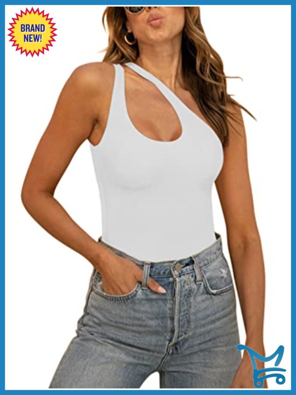 One Shoulder Cutout Front Sleeveless Backless Bodysuit Tank Top